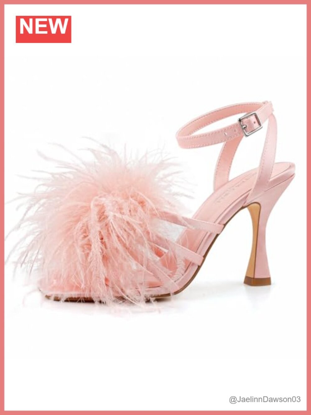 Women's Heeled Sandals with Fluffy Feather Square Open Toe High Heels Satin